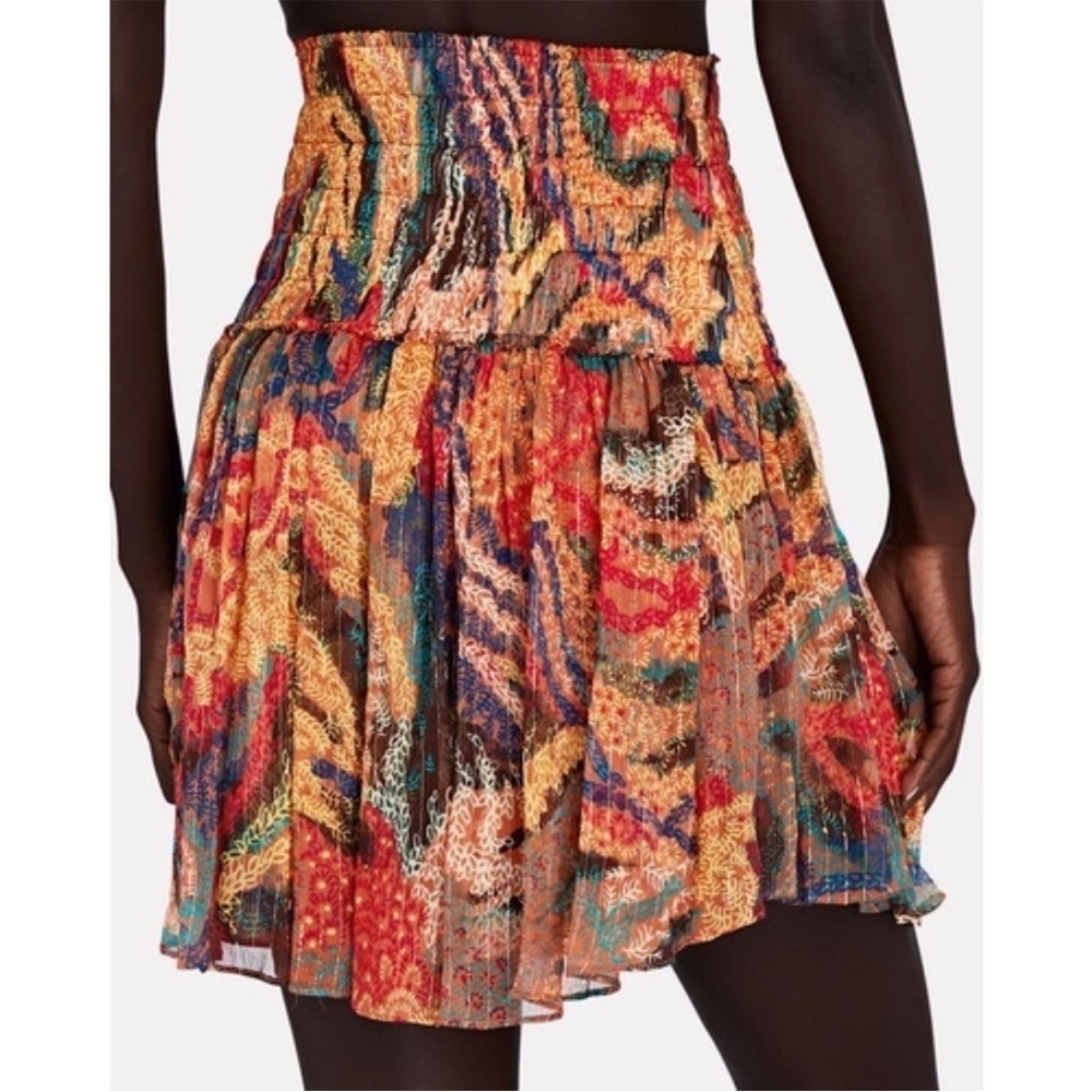 A.L.C. Luna Printed Elastic Waist Silk Mini Skirt Metallic Multi New Size 0 - Picture 2 of 9